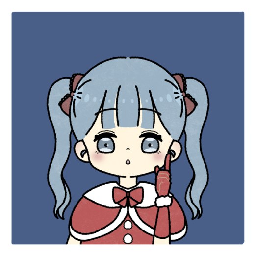 水色のふたつ結びの髪に、白いふち飾りのついた赤いケープを着た女の子のちびキャラのイラスト